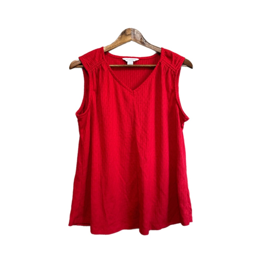 Liz Claiborne Tank Top Womens Large Red Excellent V-Neck Ribbed Sleeveless Top